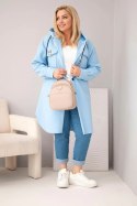 Płaszcz damski Plus Size z kapturem zapinany na guziki niebieski