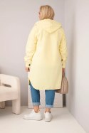 Płaszcz damski Plus Size z kapturem zapinany na guziki żółty