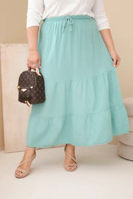 Spódnica damska Plus Size bawełniana muślinowa z falbaną i gumką ciemno miętowa
