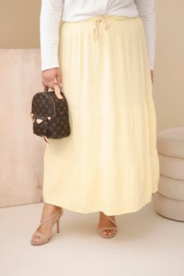 Spódnica damska Plus Size bawełniana muślinowa z falbaną i gumką żółta