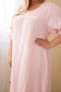Sukienka damska Plus Size bawełniana muślinowa z dekoltem V cukierkowy róż