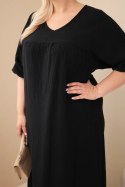 Sukienka damska Plus Size bawełniana muślinowa z dekoltem V czarna