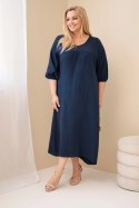 Sukienka damska Plus Size bawełniana muślinowa z dekoltem V granatowa