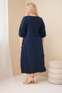 Sukienka damska Plus Size bawełniana muślinowa z dekoltem V granatowa