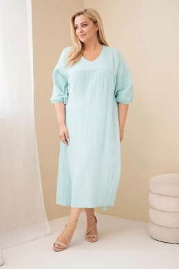 Sukienka damska Plus Size bawełniana muślinowa z dekoltem V miętowa