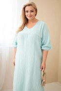 Sukienka damska Plus Size bawełniana muślinowa z dekoltem V miętowa