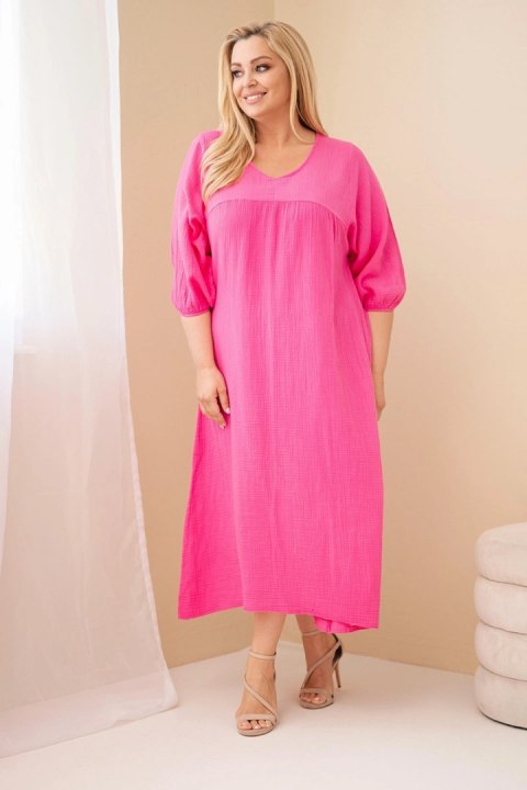 Sukienka damska Plus Size bawełniana muślinowa z dekoltem V różowa