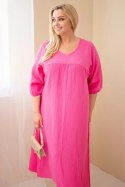 Sukienka damska Plus Size bawełniana muślinowa z dekoltem V różowa