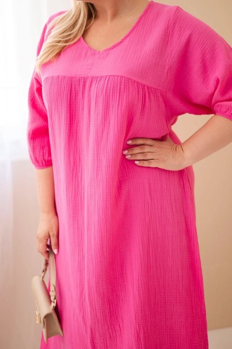 Sukienka damska Plus Size bawełniana muślinowa z dekoltem V różowa