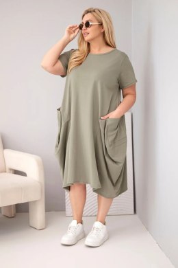 Sukienka damska Plus Size bawełniana z kieszeniami khaki