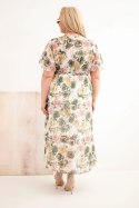 Sukienka damska Plus Size w kwiaty z wiązaniem khaki