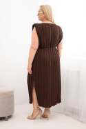 Sukienka damska Plus Size wiskozowa plisowana z wiązaniem brązowa