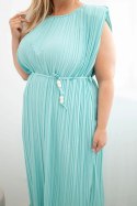 Sukienka damska Plus Size wiskozowa plisowana z wiązaniem miętowa