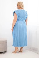 Sukienka damska Plus Size wiskozowa plisowana z wiązaniem niebieska