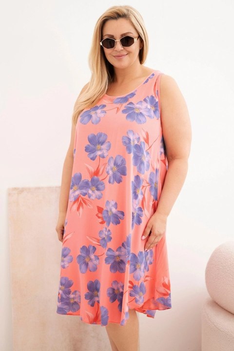 Sukienka damska Plus Size wiskozowa w kwiaty na ramiączkach malinowa