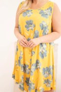 Sukienka damska Plus Size wiskozowa w kwiaty na ramiączkach musztardowa