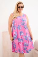 Sukienka damska Plus Size wiskozowa w kwiaty na ramiączkach różowa