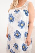 Sukienka damska Plus Size wiskozowa w kwiaty z koronkowym dekoltem beżowa