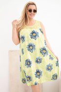 Sukienka damska Plus Size wiskozowa w kwiaty z koronkowym dekoltem jasno zielona