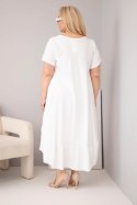 Sukienka damska plus size z krótkim rękawem i falbaną z lekkiej wiskozy biała