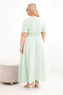 Sukienka damska wiskozowa Plus Size z dekoltem V i marszczoną talią miętowa