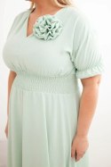 Sukienka damska wiskozowa Plus Size z dekoltem V i marszczoną talią miętowa