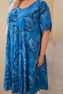 Sukienka damska wiskozowa Plus Size z krótkim rękawem i fasonem paisley chabrowa