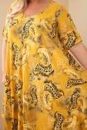 Sukienka damska wiskozowa Plus Size z krótkim rękawem i fasonem paisley musztardowa