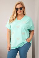 Bluzka damska bawełniana Plus Size z motylkami miętowa