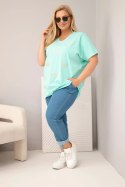 Bluzka damska bawełniana Plus Size z motylkami miętowa
