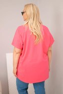 Bluzka damska bawełniana Plus Size z motylkami różowa