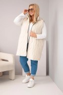 Kamizelka damska Plus Size pikowana z kapturem beżowa