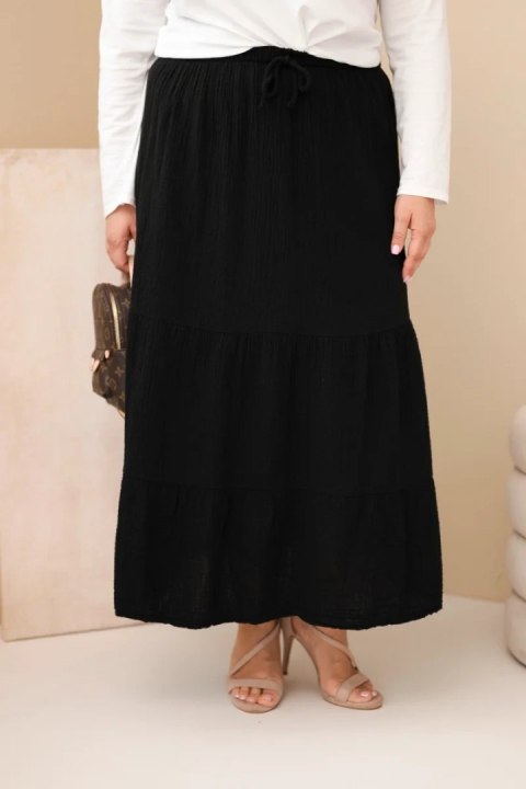 Spódnica damska Plus Size bawełniana muślinowa z falbaną i gumką czarna