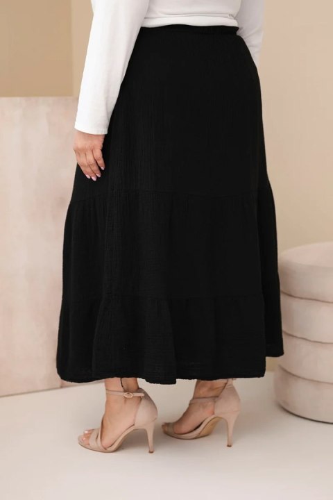 Spódnica damska Plus Size bawełniana muślinowa z falbaną i gumką czarna