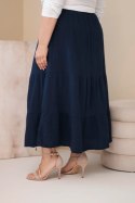 Spódnica damska Plus Size bawełniana muślinowa z falbaną i gumką granatowa