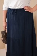 Spódnica damska Plus Size bawełniana muślinowa z falbaną i gumką granatowa