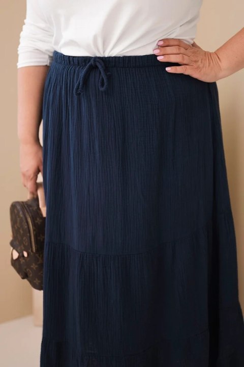 Spódnica damska Plus Size bawełniana muślinowa z falbaną i gumką granatowa