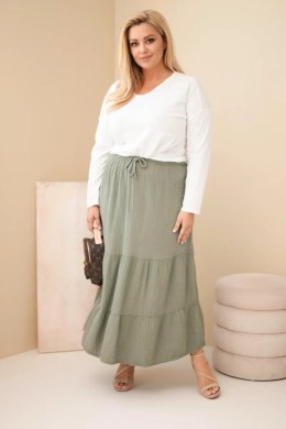 Spódnica damska Plus Size bawełniana muślinowa z falbaną i gumką khaki