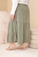 Spódnica damska Plus Size bawełniana muślinowa z falbaną i gumką khaki