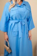 Sukienka damska bawełniana Plus Size koszulowa z paskiem jeansowa