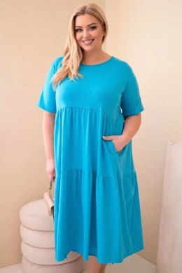 Sukienka damska bawełniana Plus Size z krótkim rękawem i falbaną turkusowa