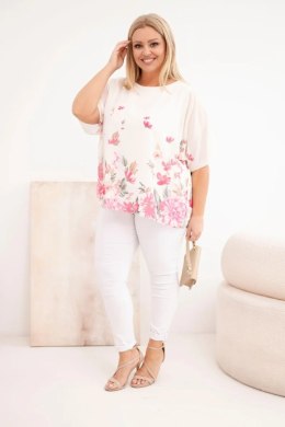 Bluzka damska Plus Size z krótkim rękawem i kwiatowym printem różowa