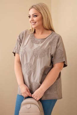 Bluzka damska bawełniana Plus Size z haftowanymi kwiatami fango