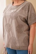 Bluzka damska bawełniana Plus Size z haftowanymi kwiatami fango