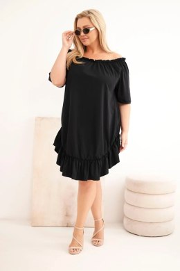 Sukienka damska Plus Size bawełniana z falbaną czarna