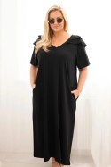 Sukienka damska Plus Size bawełniana z falbanką na ramionach czarna
