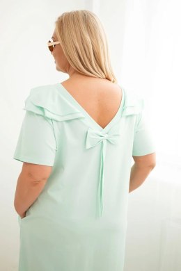 Sukienka damska Plus Size bawełniana z falbanką na ramionach miętowa