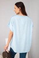 Bluzka damska bawełniana oversize z kieszenią i siateczką niebieska