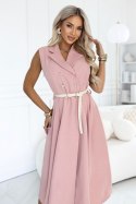 596-6 Elegancka szmizjerka midi ze złotymi guzikami i paskiem - pudrowy róż
