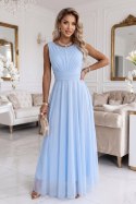 678-1 ELIRA długa sukienka tiulowa maxi z okrągłym dekoltem - błękitna